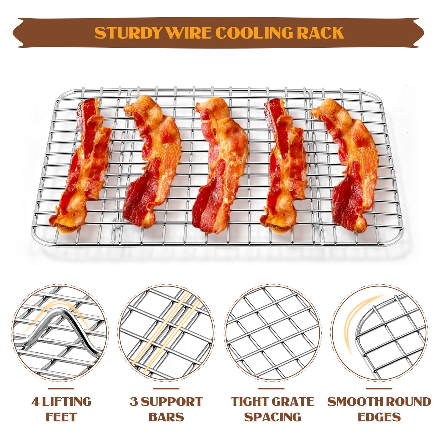 Stainless Steel Baking Sheet with Rack Set, E-far 12.4”x9.7” Cookie Sheet Broiling Pan for Oven, Metal Textured Tray with Wire Rack for Cooking/Cooling/Bacon/Steak, Non-toxic & Dishwasher Safe