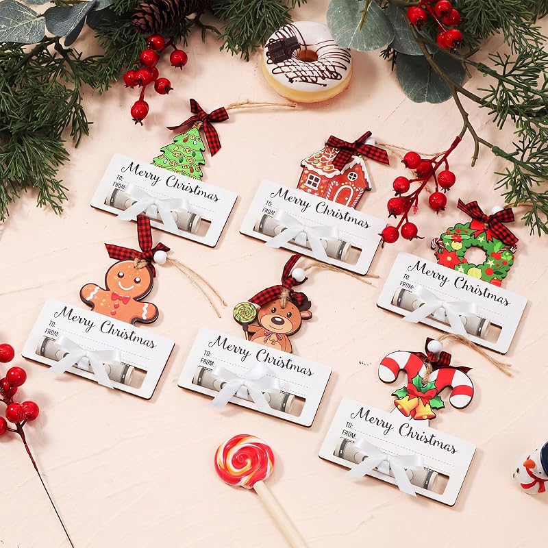 6 Pcs Wooden Christmas Money Holder Ornaments – Reindeer & Snowman Gift Wallets (Variation: 6+Bright Style)