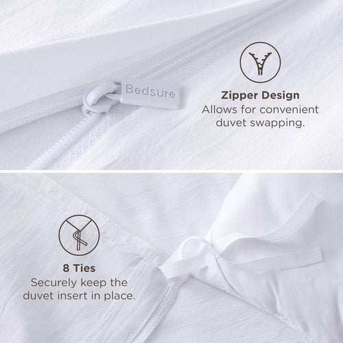 Bedsure Duvet Cover Set - Bright White Queen Size, Extra Soft 3-Piece Bedding with Zipper Closure & Pillow Shams