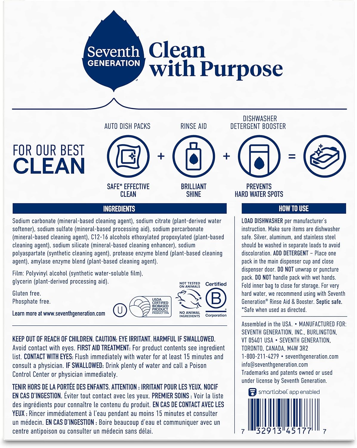 Seventh Generation Dishwasher Detergent Packs - Free & Clear | 45 Count for Sparkling Clean Dishes