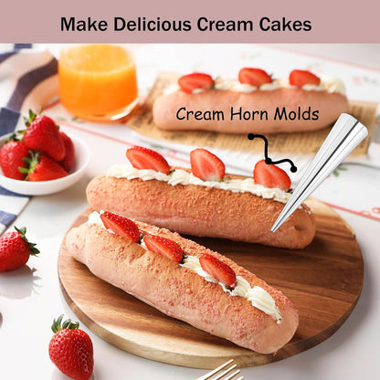 Skiennix 20-Piece Cream Horn Molds - Non-Stick Conical Cannoli Tubes with Cleaning Brush | 4.7-Inch Baking Forms