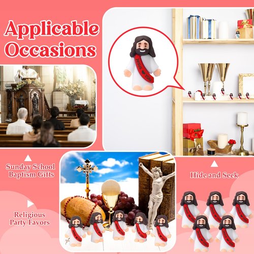 Bememo 25 Pcs Little Jesus Figures, Mini Jesus Loves You Figures, Original Design Multicolor Tiny Easter Figurines to Hide and Seek Religious Gifts for Easter Egg Stuffers(Red)