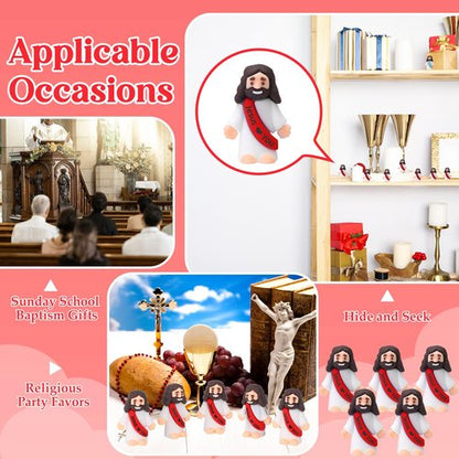 Bememo 25 Pcs Little Jesus Figures, Mini Jesus Loves You Figures, Original Design Multicolor Tiny Easter Figurines to Hide and Seek Religious Gifts for Easter Egg Stuffers(Red)