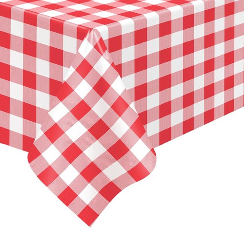 Kopokita Red Gingham Tablecloth - 54 x 108 Inches | Disposable Plastic Checkered Table Covers