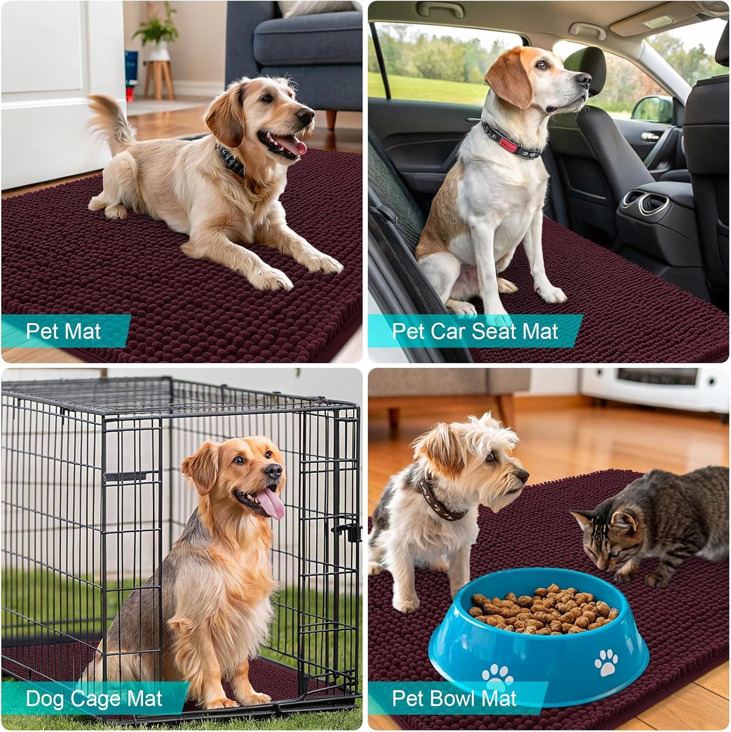 OLANLY Dog Door Mat - Absorbent Non-Slip Washable Doormat for Muddy Paws | 70x35 Inches, Quick Dry Chenille, Russet