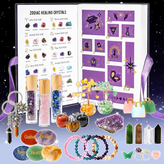 MYDAYS&DESIGN 2026 Crystal Advent Calendar - 12 Days of Zodiac Healing Crystals & Gemstones | Perfect Christmas Gift for Women, Teens & Girls