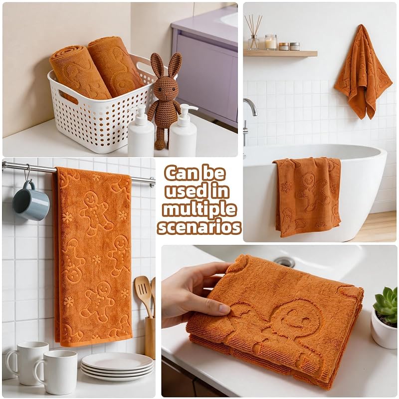 Christmas Gingerbread Hand Towels Set - 3 Pack 14 x 30 in 100% Cotton