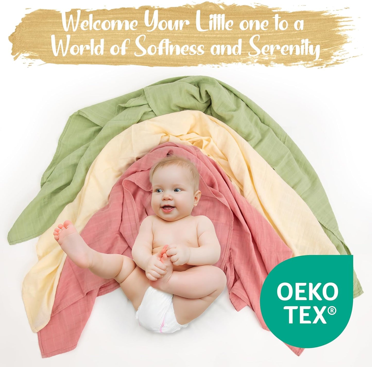 Skiennix Organic Muslin Swaddle Blankets - 100% Cotton, Soft & Breathable Baby Wraps | 3-Pack, 47 x 47 Inches