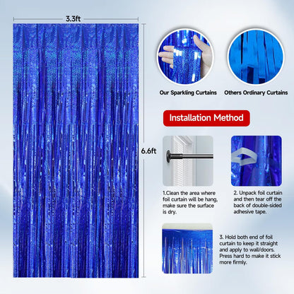 QRabbit Foil Curtain Backdrop - Silver Metallic Tinsel Fringe Curtains | 4 Pack for Parties & Events