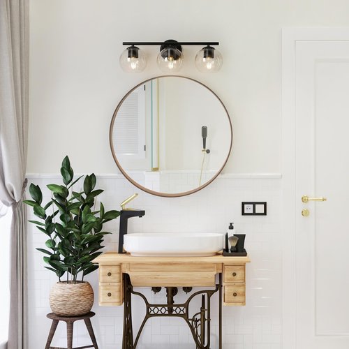 Bathroom Light Fixtures, 3 Light Black Vanity Lights Modern Farmhouse Bathroom Vanity Lighting with Globe Glass Shade