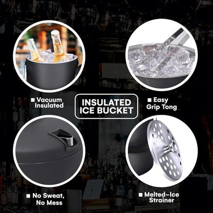flybold Small Ice Bucket for Parties - Ice Bucket with Lid for Cocktail Bar - Double Walled Ice Container - Portable Chiller Bin Basket - Insulated Wine Buckets for Indoor or Outdoor - Ice Cube Holder