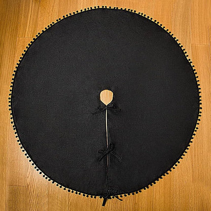 Black 48 Inch Christmas Tree Skirt - Burlap Double Layer with Pom Poms, Rustic Santa Decor (Variation: Black+48inch)