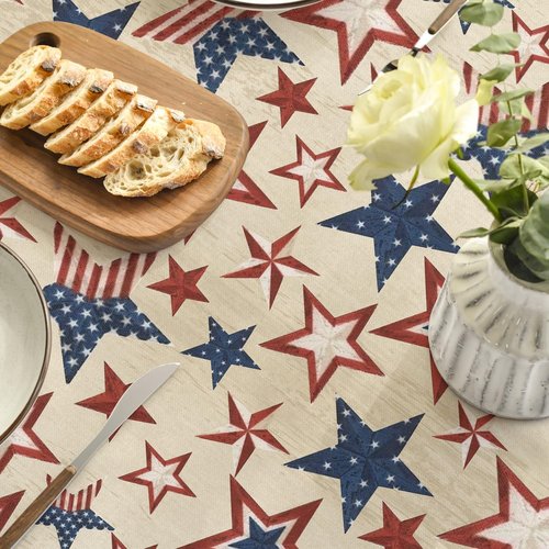 Horaldaily Rectangular Tablecloth - 60x84 Inch Patriotic Blue & Red Star Design for 4th of July Celebrations