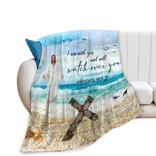 Christian Jesus Blanket Christian Gifts for Women & Men Religious Cross Throw Blanket Jesus Blanket for Kids Adults Soft Warm Cozy Fleece Blanket for Couch Sofa Bed 50"x60"