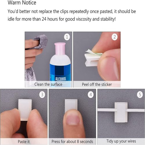 Hicarer 100 Pcs Adhesive Cable Clips - Wire Management Holders for Home & Office | Small, White