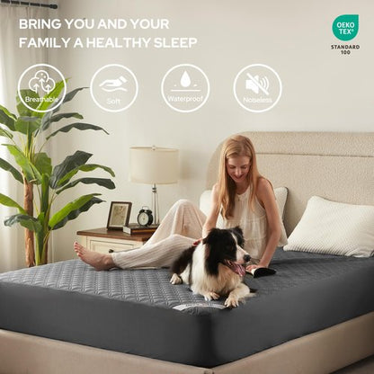 BEDLORE Waterproof Mattress Protector, Noiseless King Size Mattress Pad with Deep Pocket Fitted Up to 6-18 inches, Soft Breathable Dirt-Proof Bed Mattress Cover Washable for Bedroom, Hotel (Gray)