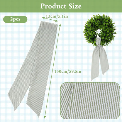 Skiennix Wreath Sash - Holiday Stripes Ribbon for Front Door Decor | 5.1'' W x 59'' L, Green Striped