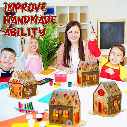Hiboom Christmas Gingerbread House Kit - 15 Sets of Cardboard Decor for Holiday Crafts & DIY Fun