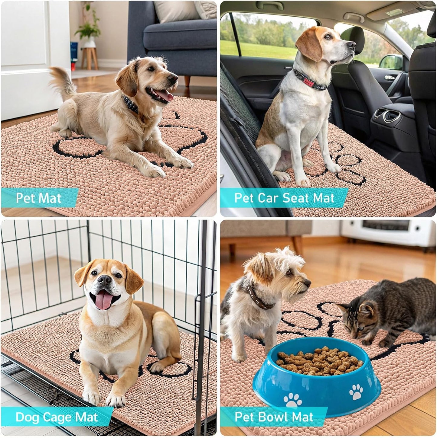 OLANLY Dog Door Mat - Absorbent Non-Slip Mud Mat for Muddy Paws | 30x20, Quick Dry Chenille, Peach