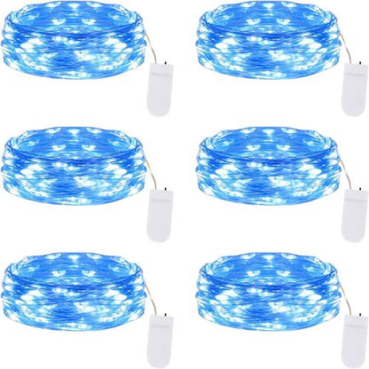 Lakumu Fairy Lights - 6-Pack Battery Operated 20 LED Waterproof Silver Wire String Lights | 7FT Blue for Mason Jars & Party Decor