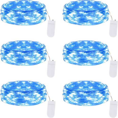 Lakumu Fairy Lights - 6-Pack Battery Operated 20 LED Waterproof Silver Wire String Lights | 7FT Blue for Mason Jars & Party Decor