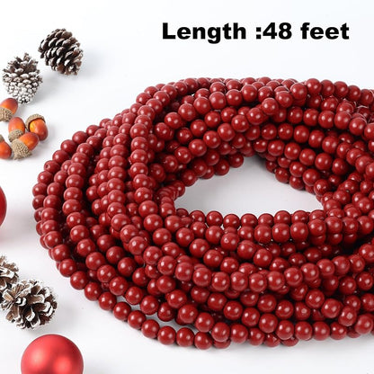48ft Dark Red Christmas Bead Garland with Hemp Rope - Pre-Strung for Mantles & Trees (Variation: Dark Red)
