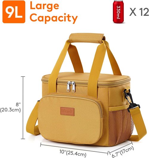 Lifewit Insulated Lunch Bag - Soft Cooler Tote for Adults | Brown, 12-Can Capacity (9L)