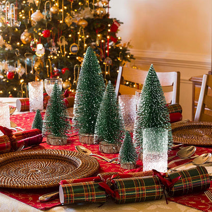 Skiennix Mini Christmas Trees - 6pcs Artificial Bottle Brush Decor for Indoor/Outdoor Holiday Use | Green