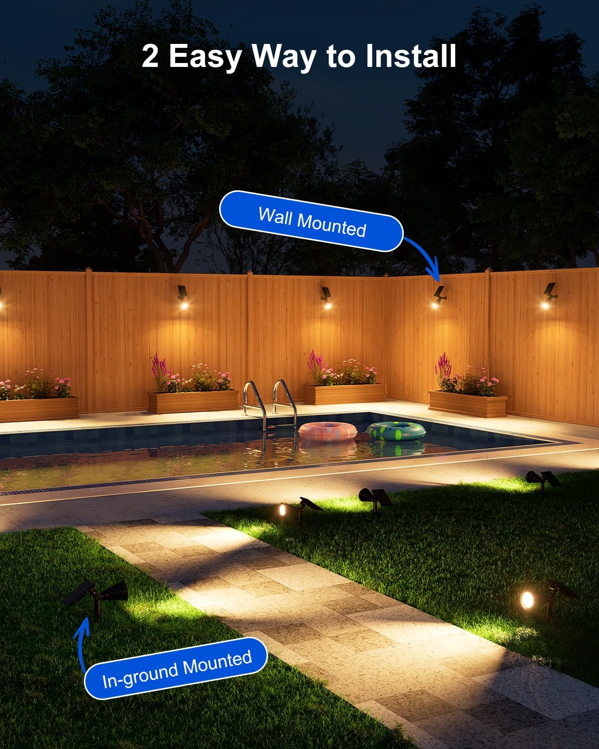Skiennix Solar Power Spot Lights - Waterproof LED Landscape Uplights for Outdoor Decor | Warm White