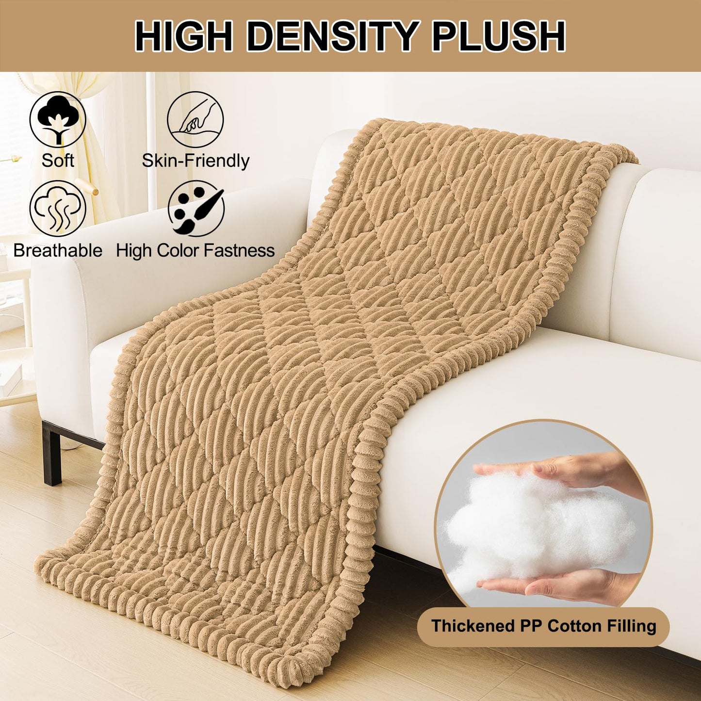 Smiry Pet Couch Covers for Dogs Washable, Non-Slip Fuzzy Couch Covers for 3 Cushion Sofa Pet Friendly, Soft Thick Furniture Protector Sofa Slipcover Mat for Dogs (Camel, 27.6" x 59")