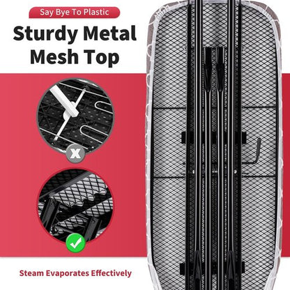 Full Size Ironing Board - Sturdy 57” x 15” Design with Iron Rest & Heat Resistant Cover - Black Gray