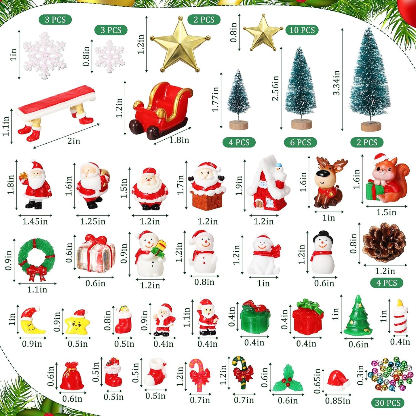 Roowest Miniature Ornaments - 96 Pcs DIY Snow Globe Kit for Christmas Village Decor | Snowman, Reindeer, Santa Claus, Snowflake (Teal)