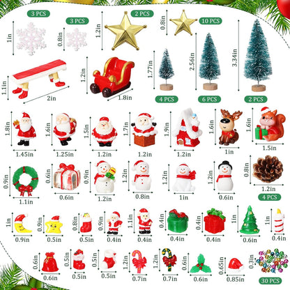 Roowest Miniature Ornaments - 96 Pcs DIY Snow Globe Kit for Christmas Village Decor | Snowman, Reindeer, Santa Claus, Snowflake (Teal)