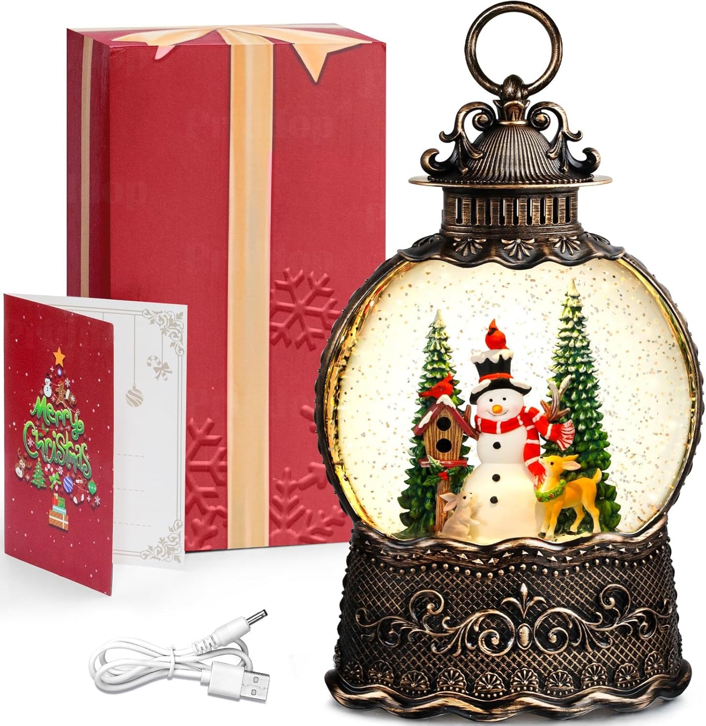 Priddop Snowman Snow Globe - Musical Christmas Decoration with Classic Relief Texture | 10.6 Inch