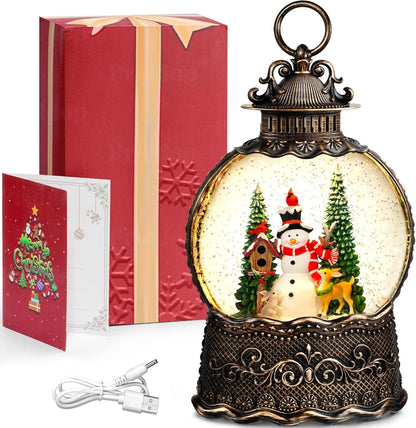 Priddop Snowman Snow Globe - Musical Christmas Decoration with Classic Relief Texture | 10.6 Inch