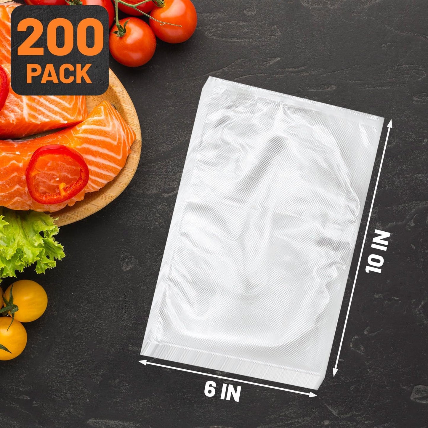 Skiennix Vacuum Sealer Bags - Heavy Duty BPA-Free 6 x 10 Inch for Food Storage | 200 Pint Capacity