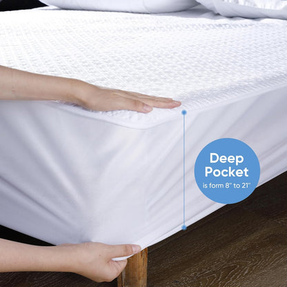 Skiennix Cooling Waterproof Mattress Protector - Soft & Breathable Queen Size Cover | 3D Air Fabric, Noiseless, Fits 8''-21'' Deep Mattresses