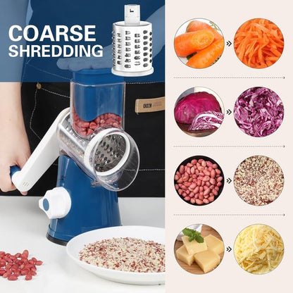Cambom Rotary Cheese Grater - Hand Crank Shredder for Fresh Cheese & Vegetables | Non-Slip Base, Deep Blue