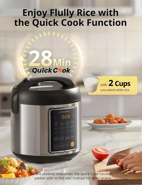 COMFEE' Rice Cooker - 14-in-1 Stainless Steel Multi Cooker | 5.3 QT Capacity for Brown Rice, Quinoa & Oatmeal