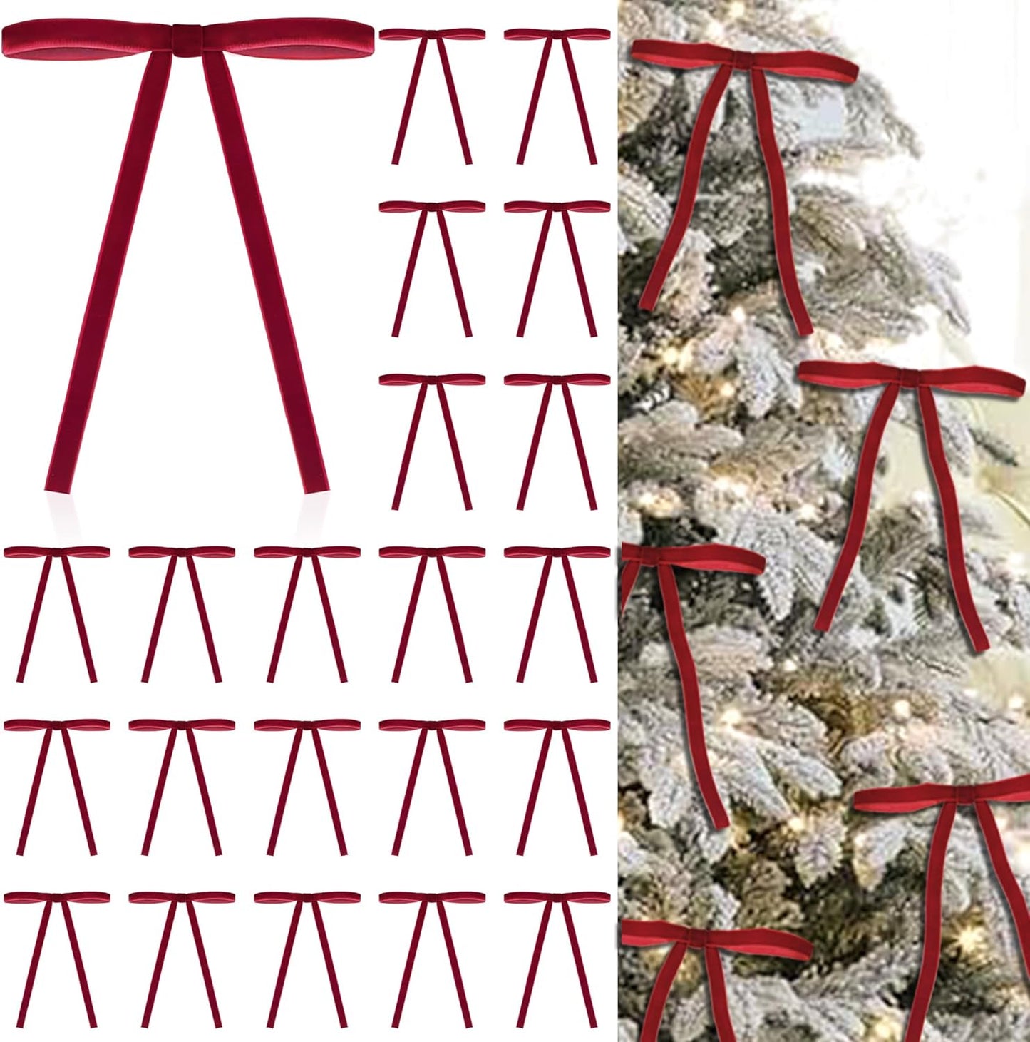 Ouddy Life 28 Pcs Red Velvet Bows - Elegant Christmas Tree Decorations & Ornaments for Holiday Decor