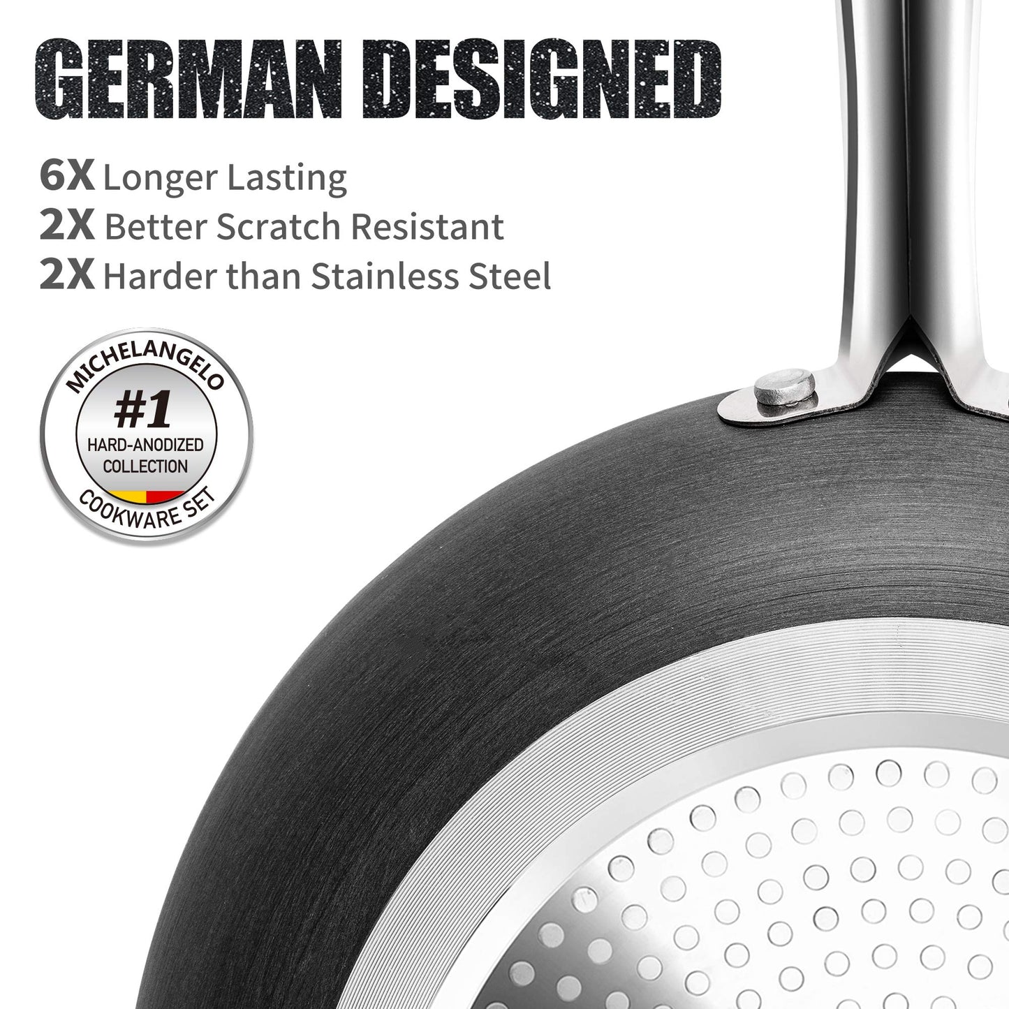 MICHELANGELO Small Frying Pan, Hard Anodized Nonstick with Granite-derived Coating, 8 Inch Skillet with Lid