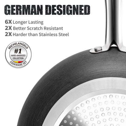 MICHELANGELO Small Frying Pan, Hard Anodized Nonstick with Granite-derived Coating, 8 Inch Skillet with Lid