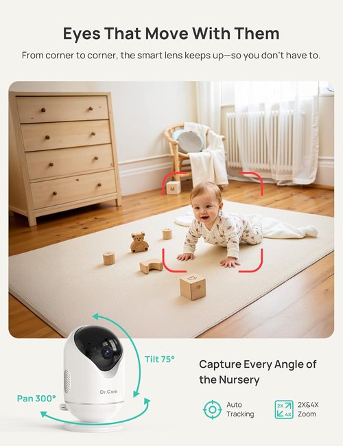 Dr.Care VistaView 5” Smart WiFi Baby Monitor - 2K HD Camera, Night Vision, 5000mAh Battery, App Control