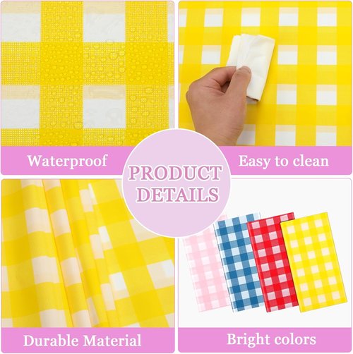 Gingham Tablecloths by [Brand Name] - 8 Pack Disposable Plastic Rectangle Covers | 54 x 108 Inches for Spring Events