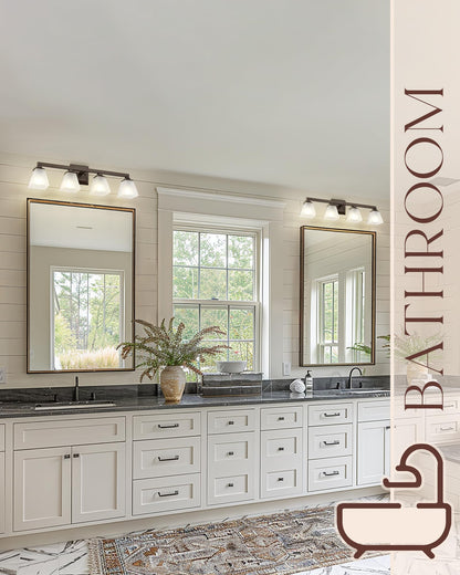 Bathroom Lighting Fixtures, HWH 4-Light Farmhouse Bathroom Vanity Light Over Mirror, Vanity Wall Sconce Oil-Rubbed Bronze Finish with Frosted White Square Glass, 5HY68BG1-4W ORB