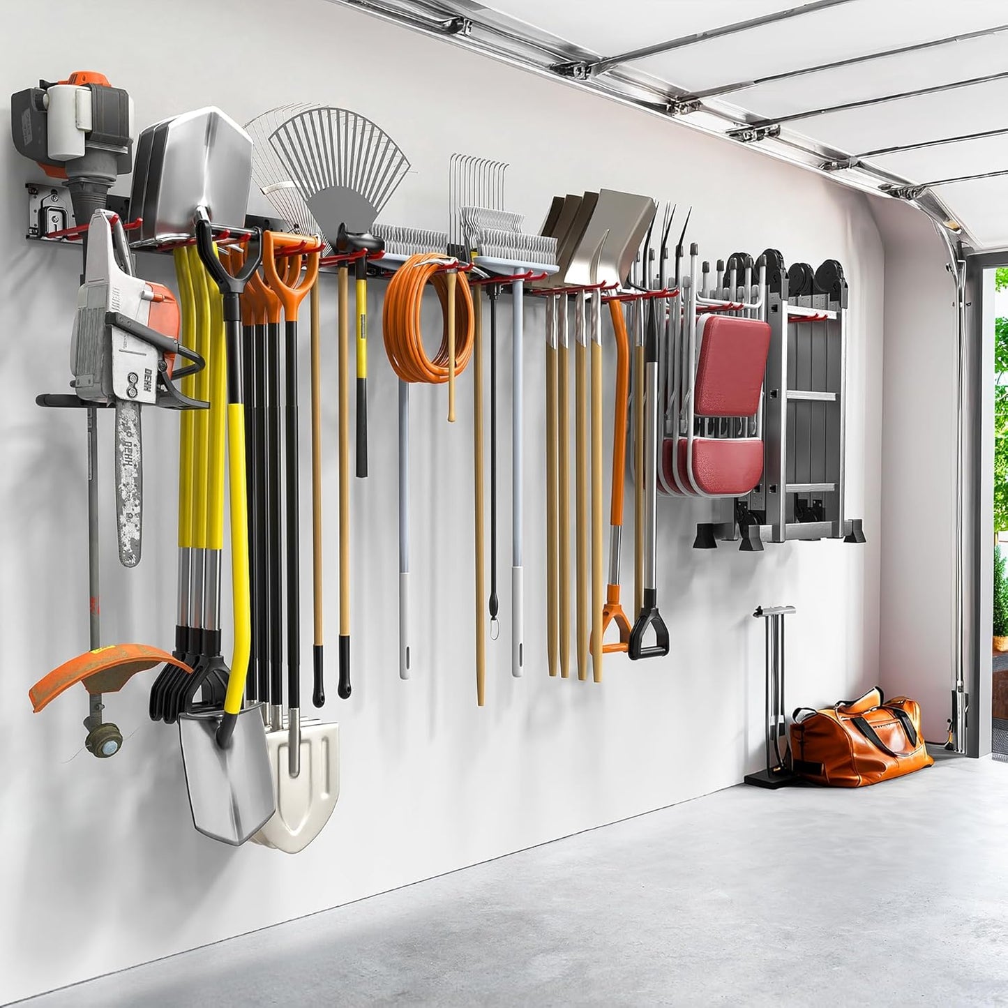 TORACK Garden Tool Organizer - Wall-Mounted Storage Rack for Shovels, Rakes, and Brooms | Durable Folding Design