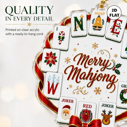 Merry Mahjong Standard 4in Christmas Ornament - Mahjong Wreath Decoration