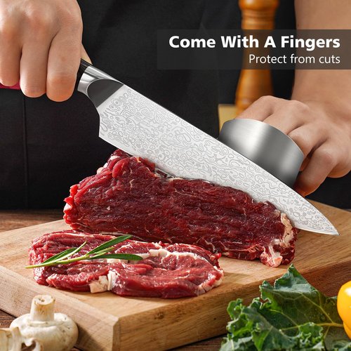 BULOFE 8 Inch Chef Knife, Kitchen Knife with Sharpener and Finger Guard, Professional Steel Sharp Chef's Knife Set with Ergonomic Handle, Gifts for Mom/Dad, Black