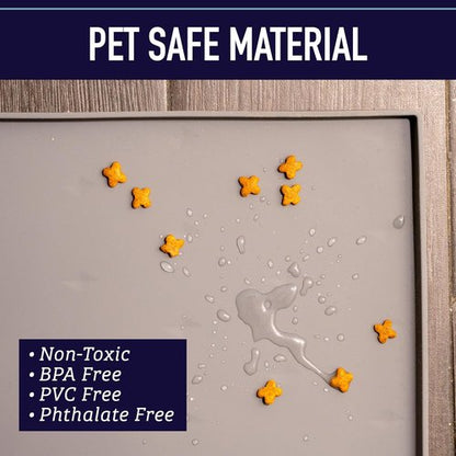 Leash Boss Dog Food Mat - Waterproof Silicone Pet Feeding Mat with High Edges | Non-Slip Design (Small: 18"x11", Navy)