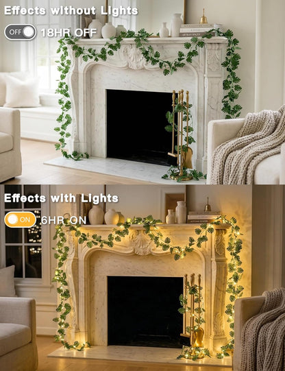 Suddus Vines with Fairy Lights - 33ft 100 LED Monstera Leaves String Lights | Battery & USB Powered, Remote Control for Indoor Tropical Decor
